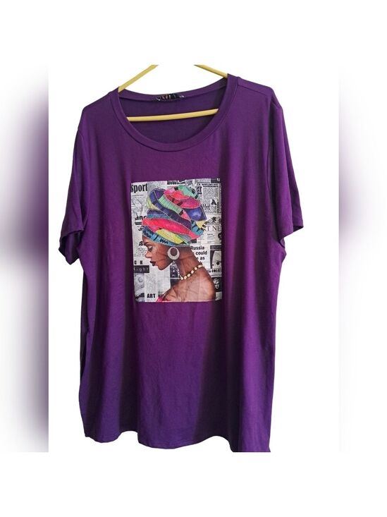 love J Tops - LOVE J bedazzled studded pearls Artsy short sleeve Top bohemian color purple 1X